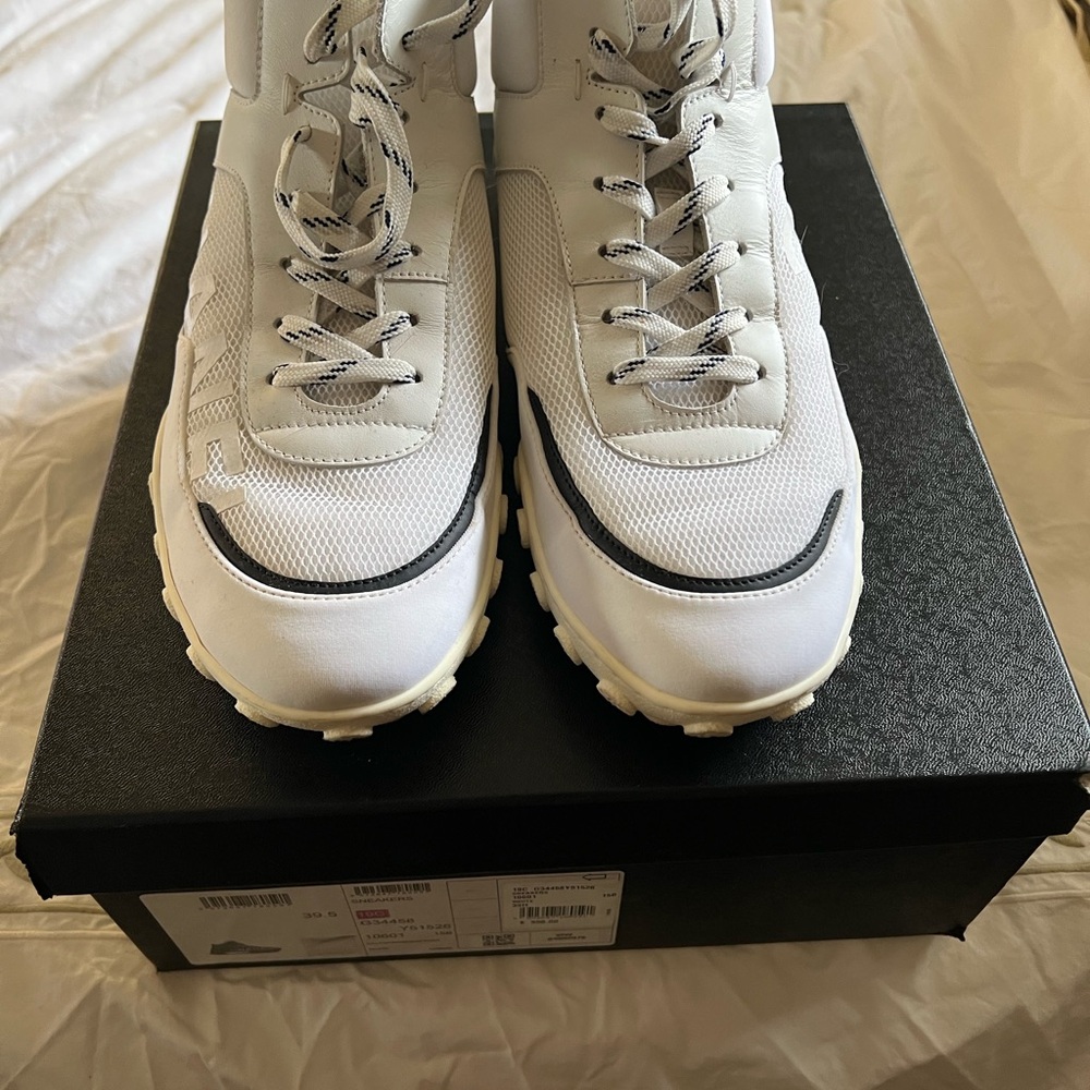 CHANEL White and Black Athletic Shoes